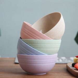 4 Pcs Wheat Straw Fiber Mixing & Serving Bowls – 800ml | Eco-Friendly, Lightweight & Durable Kitchen Bowls