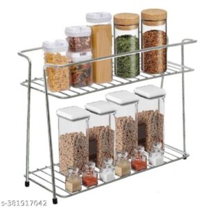 Kitchen Spices and Masala Rack 2 -Tier And 2 Layer Stainless Steel (Pack of One)